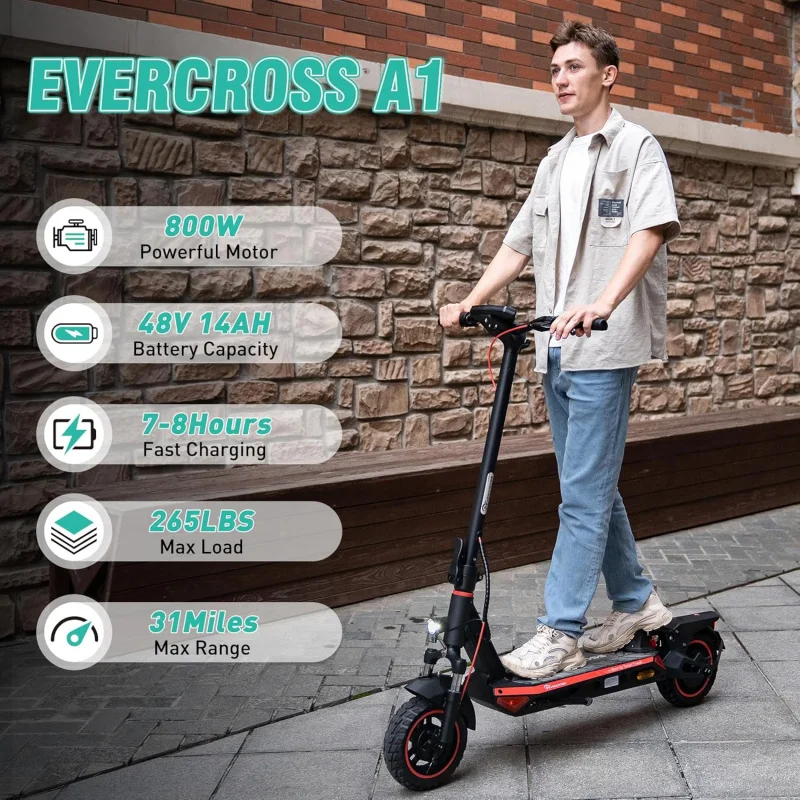 EVERCROSS A1 Electric for Adults - 800W Portable Commuting Scooter with Double Braking System,Dual Suspension Up to 31 Miles