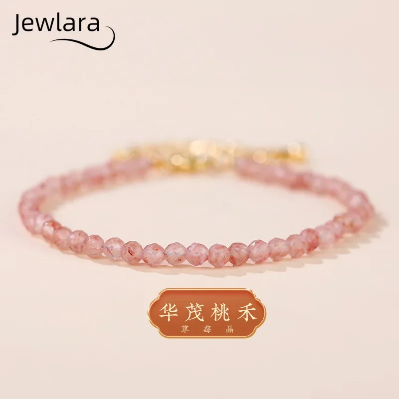 JEWLARA Jewelry Natural Strawberry Crystal Bracelets Peach Blossom Sweet Simple & Versatile 3mm Extremely Fine Crystal Bracelet