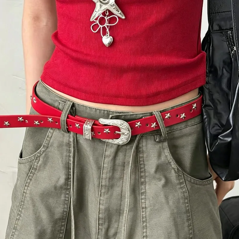 Trendy Five-Pointed Star Belts Hip-Hop Trend Pentagram Waistband Women Subculture Rock Y2K Retro Trend Pentagram Waist Strap
