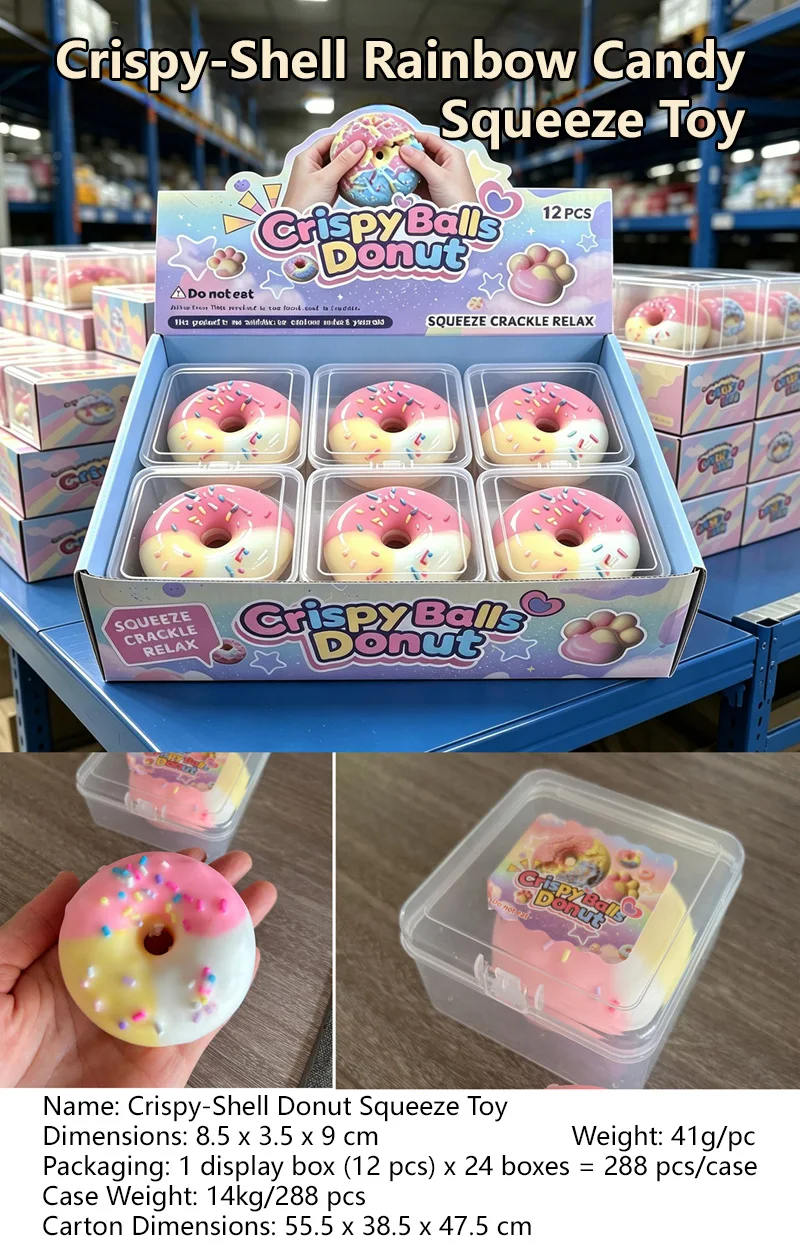 Knuspriges Quetschspielzeug Regenbogen-Bonbon Handgemachter Ball Fidget-Spielzeug Stressabbau Squishy Donut Quetschspielzeug Langsam zurückfedernd als Geschenk für Erwachsene