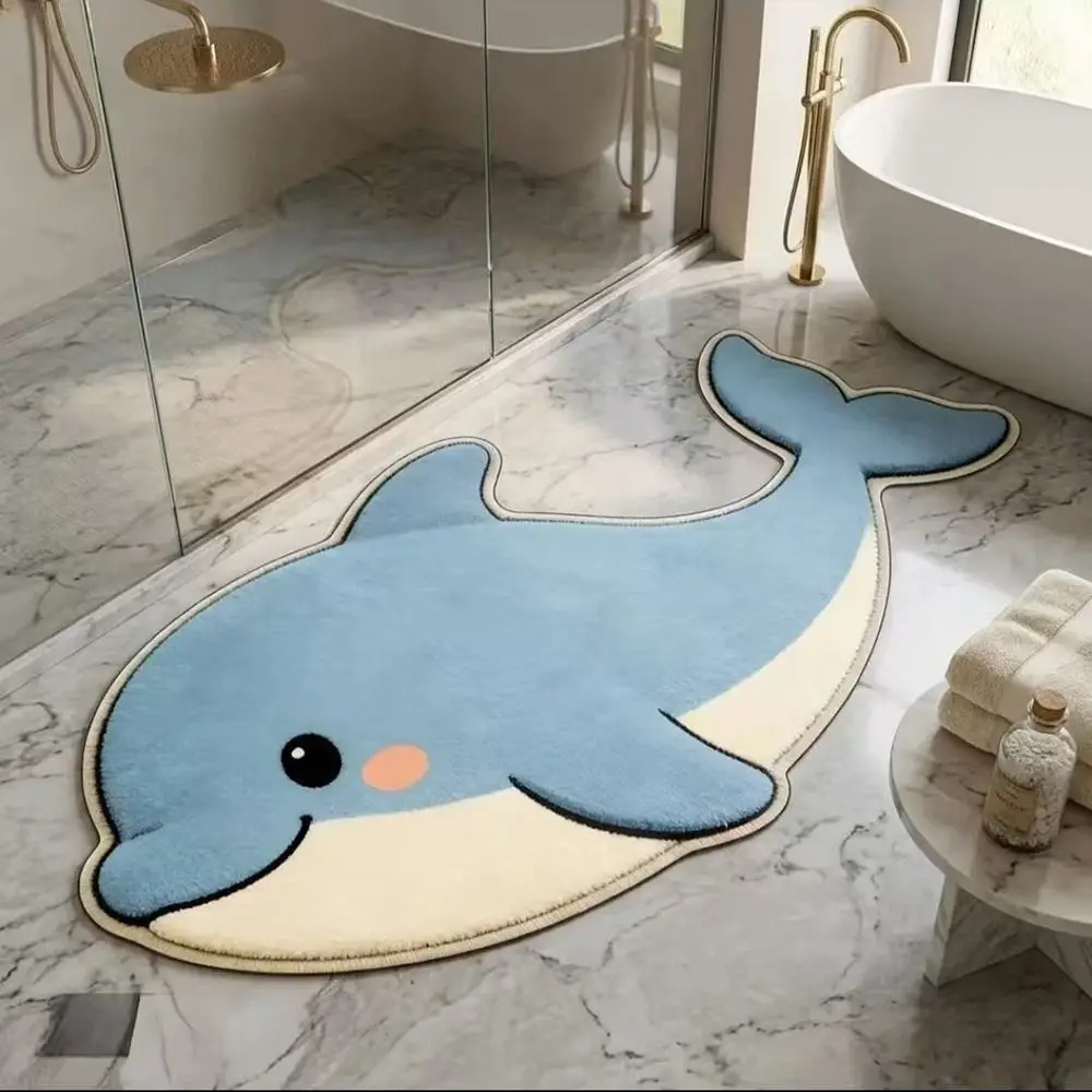 Crystal Velvet Animal Floor Mat Soft Surface Whale Dog Panda Bedside Carpet Cartoon Animal Easy Clean Entryway Door Mat