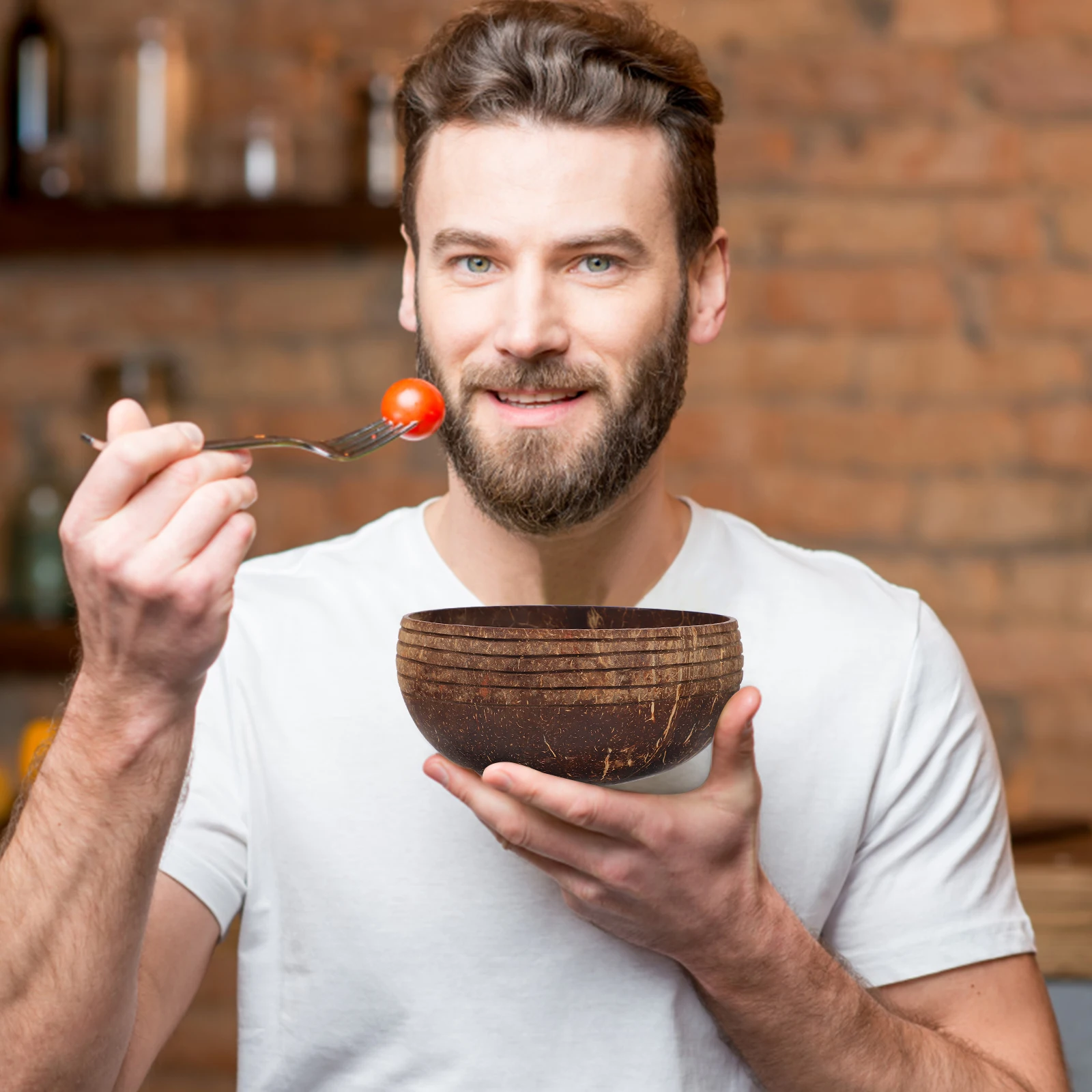 

1 шт., миска из скорлупы кокоса, многоцелевой контейнер для десерта, фруктового салата, бытовая посуда, кухонный гаджет, практичный узор кокоса