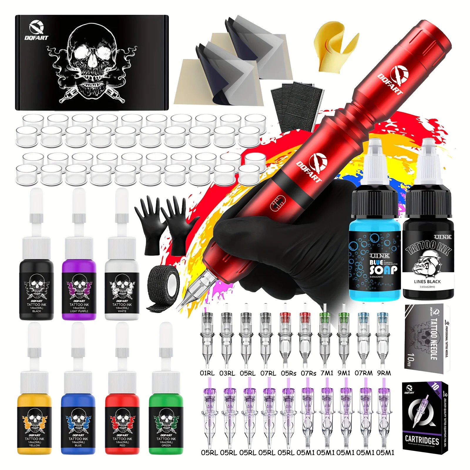 

DQFART 1200 мАч Набор для татуировки Беспроводная тату-машинка Комплект тату-пистолета Комплект для начинающих