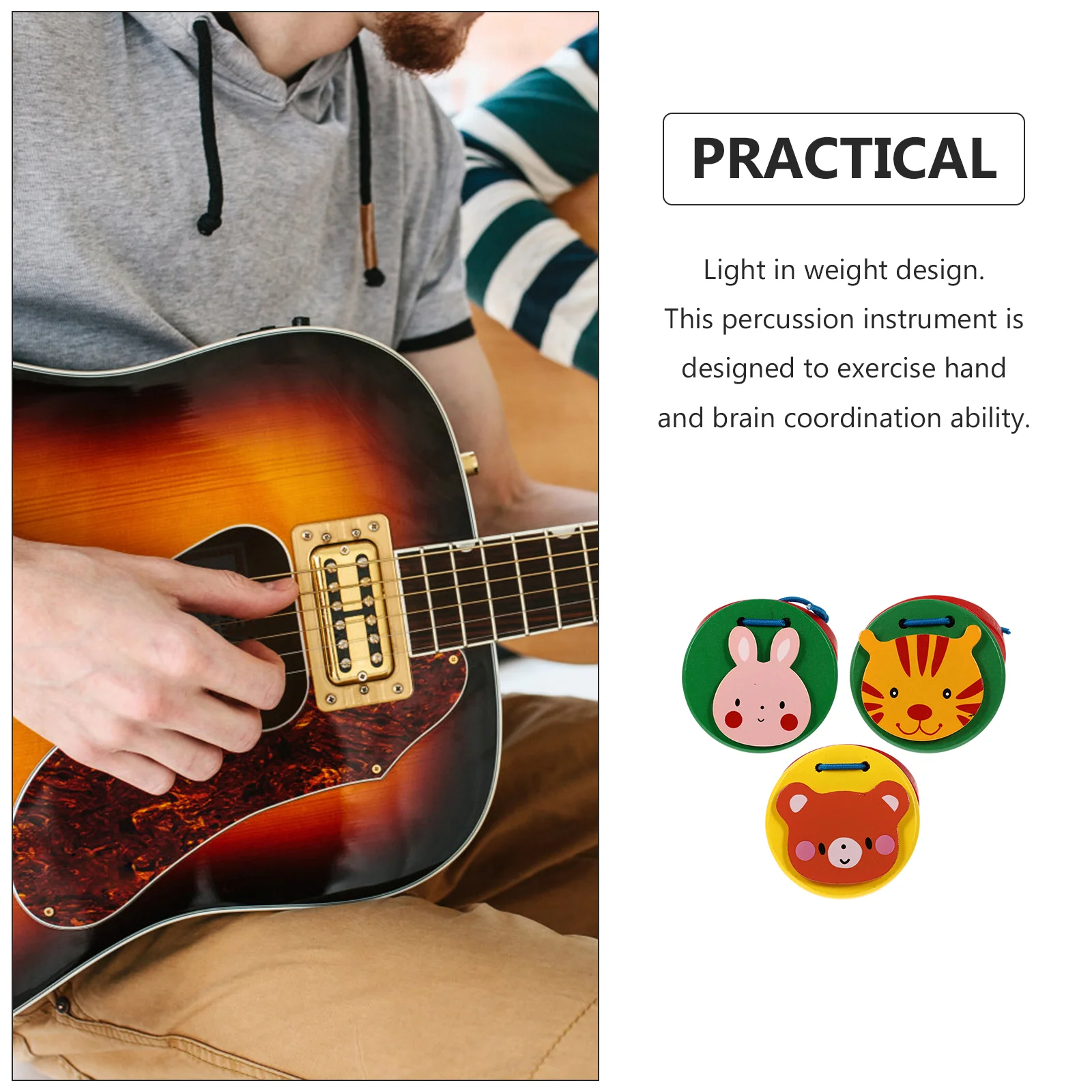 10Pcs Children's Cartoon Pattern Castanets Kids Musical Instrument for Rhythm and Coordination Development