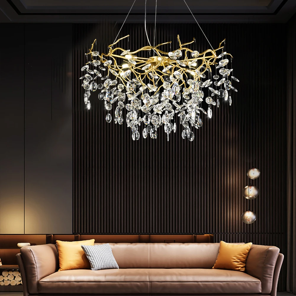 Nordic Living Room Bedroom Crystal Chandelier Dining Hall Office Chandelier Cloakroom Cafe Lighting Fixture E14 Three-Tone Light