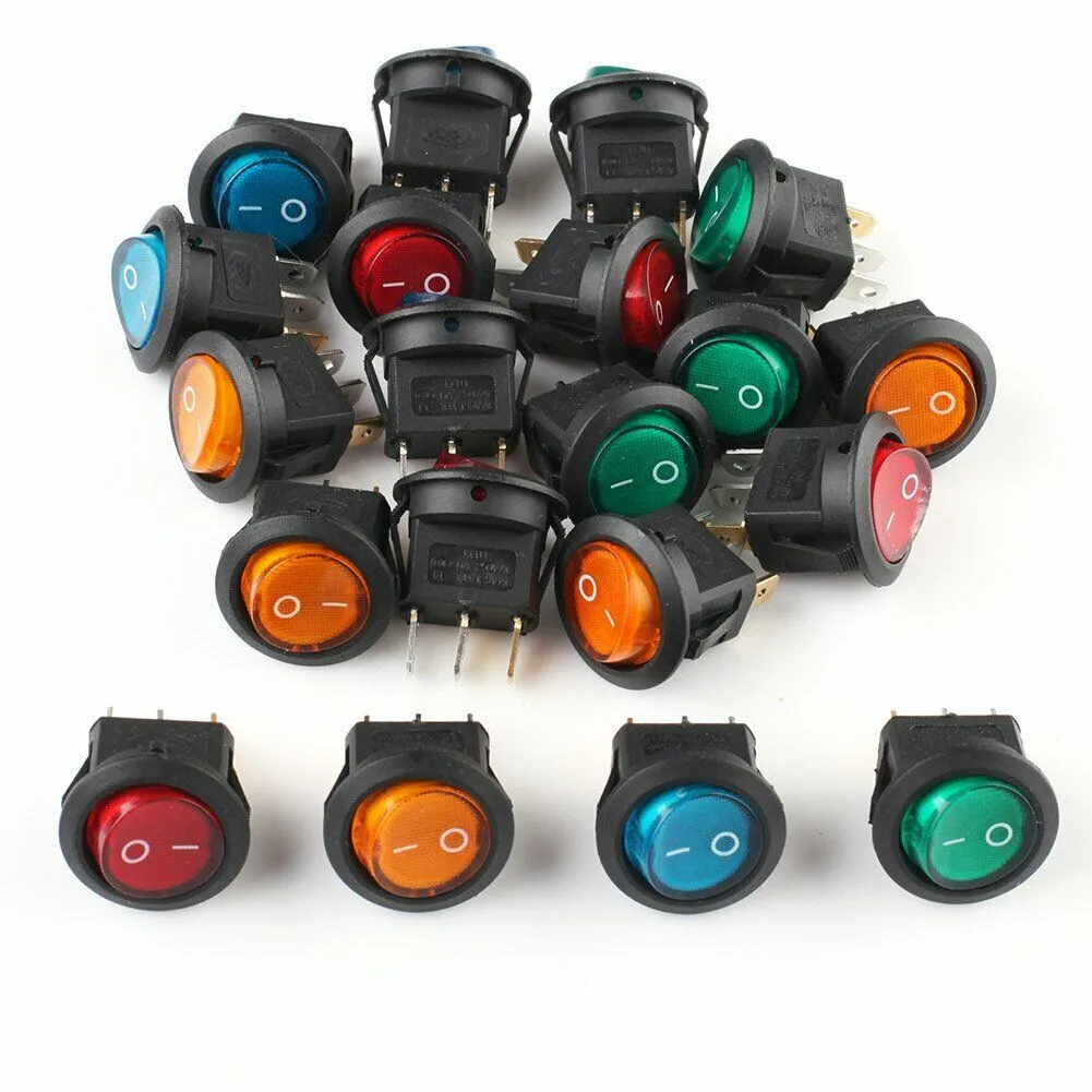 

20PCS 12V Led Switch Light Switch Power Switch Car Button Lights ON/OFF 2pin Round Rocker Switch 5 Red 5 Blue 5 Yellow 5 Green