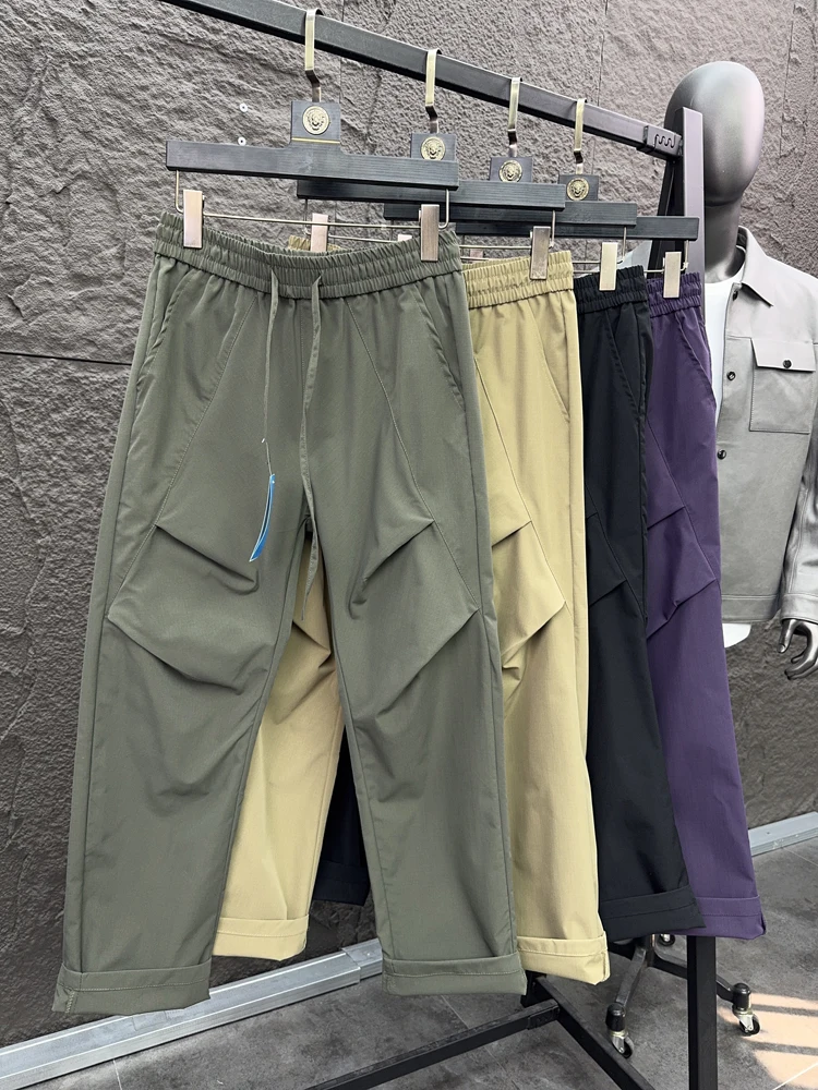 

Svip Men's Faionable Straight Leg Casual Pants Summer Spring Breathable Flat Cut Loose Wide Leg Pants Pure Color