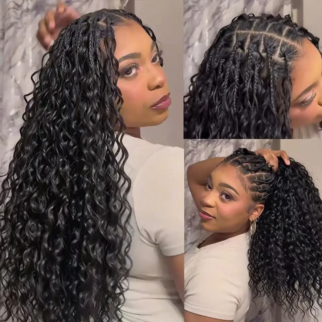 100% Raw Human Hair Burmese Curly Crochet Hair Extensions for Boho Braids Pre-Separated Natural Black Feather Crochet with Invisible Miracle Knots Lightweight Reusable Time-Saving Design for Women