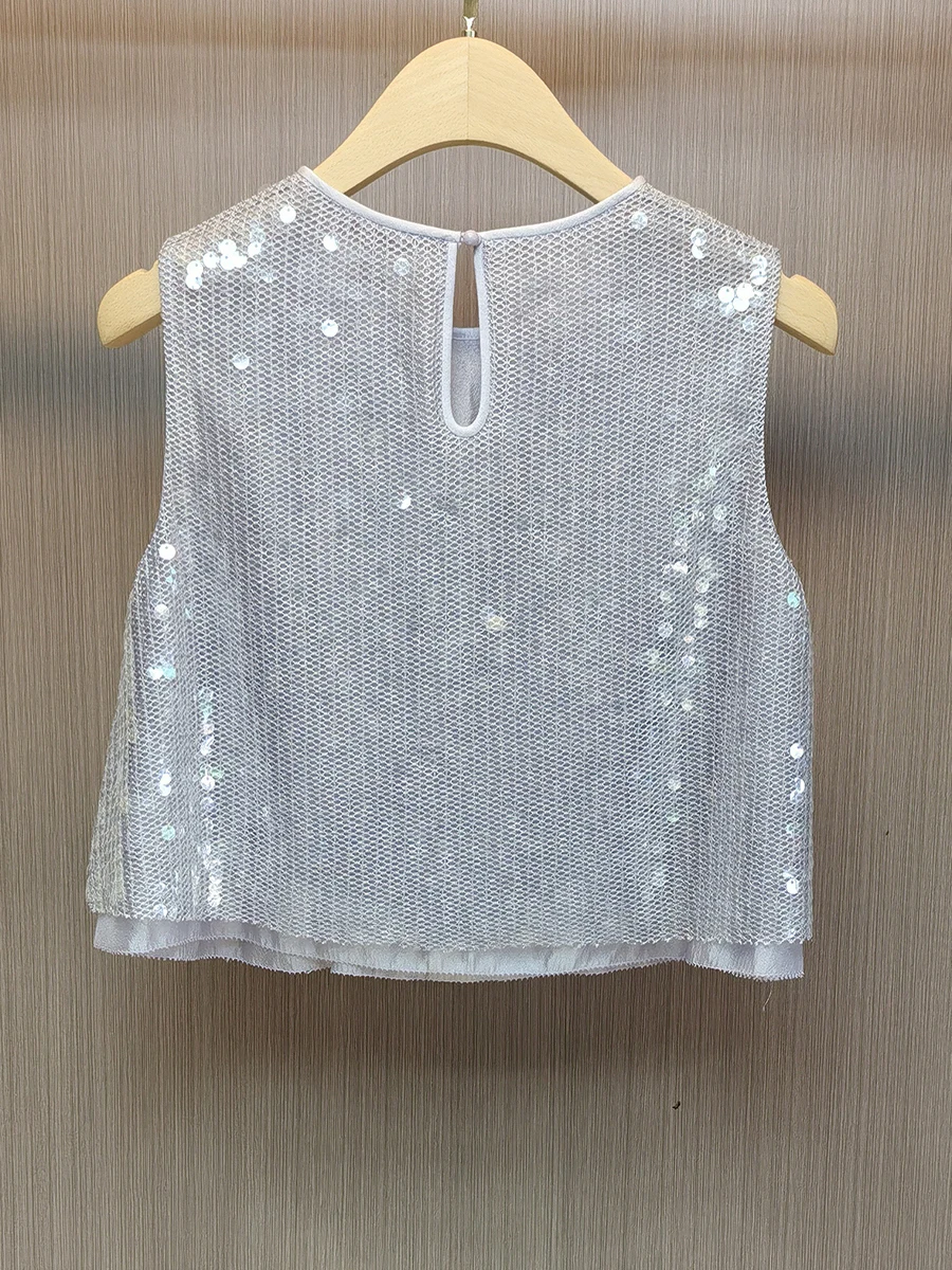 South Oil 2025 Sommer Neue Damen Vintage Pailletten Svel Weste Top plus f Rock Faion Set rund Ne ort Sve Lange...