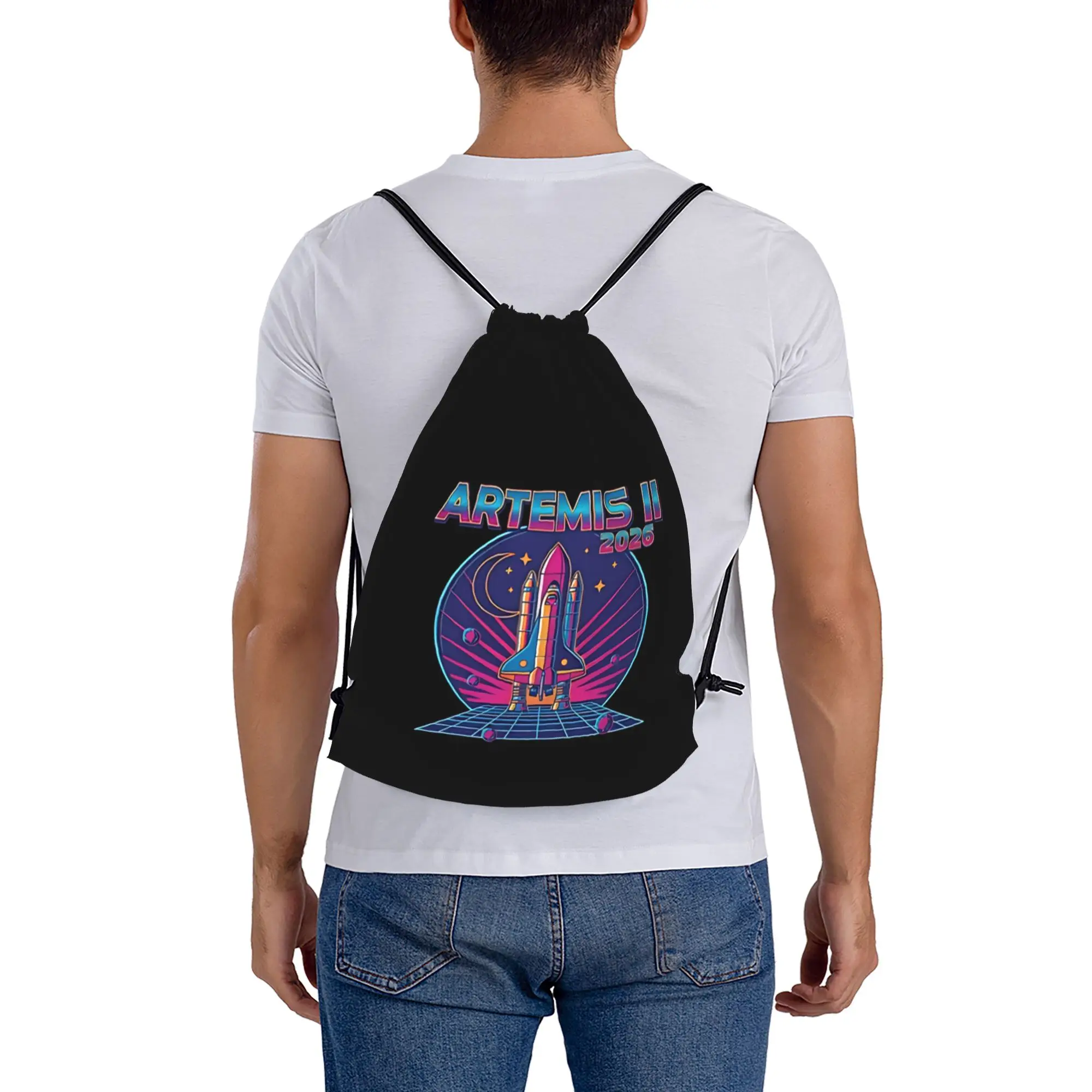 2026 Artemis II 15  Multi-function Pocket Men Women Storage Backpack Teenager Travel Bag Print Drawstring Bags