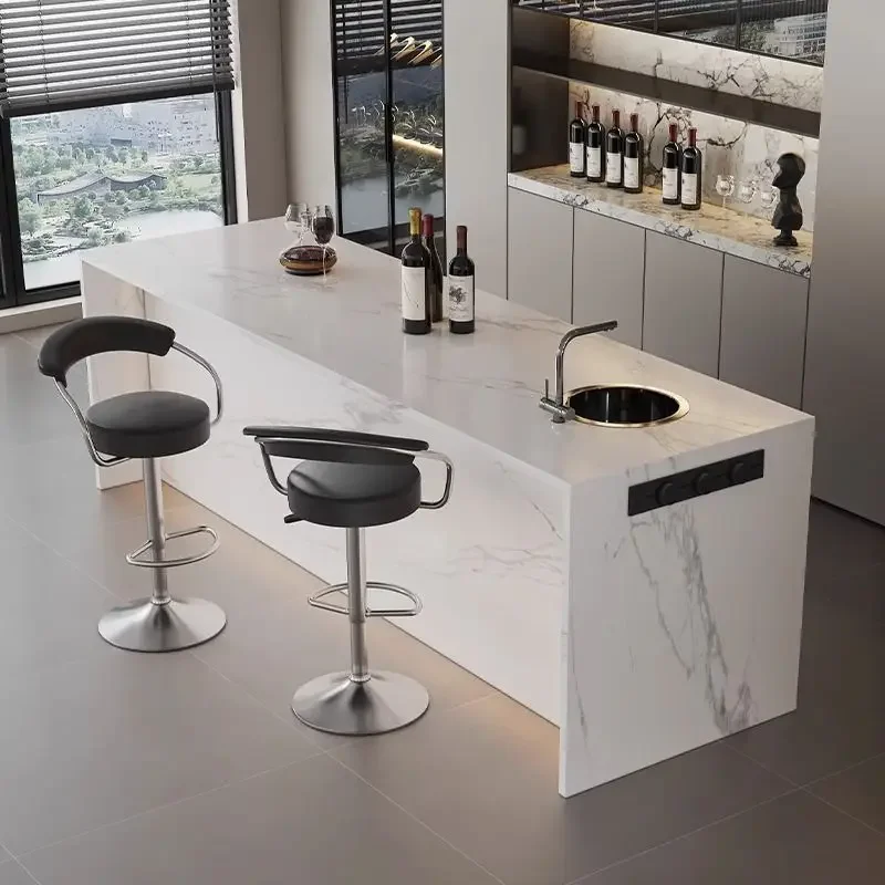 Island dining table integrated light luxury home open kitchen collapsed rock slab multi-function