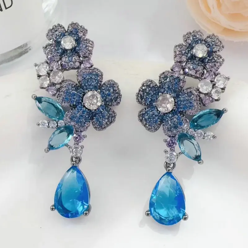 

Bilincolor Fashion Double Blue Flower Earring for Women