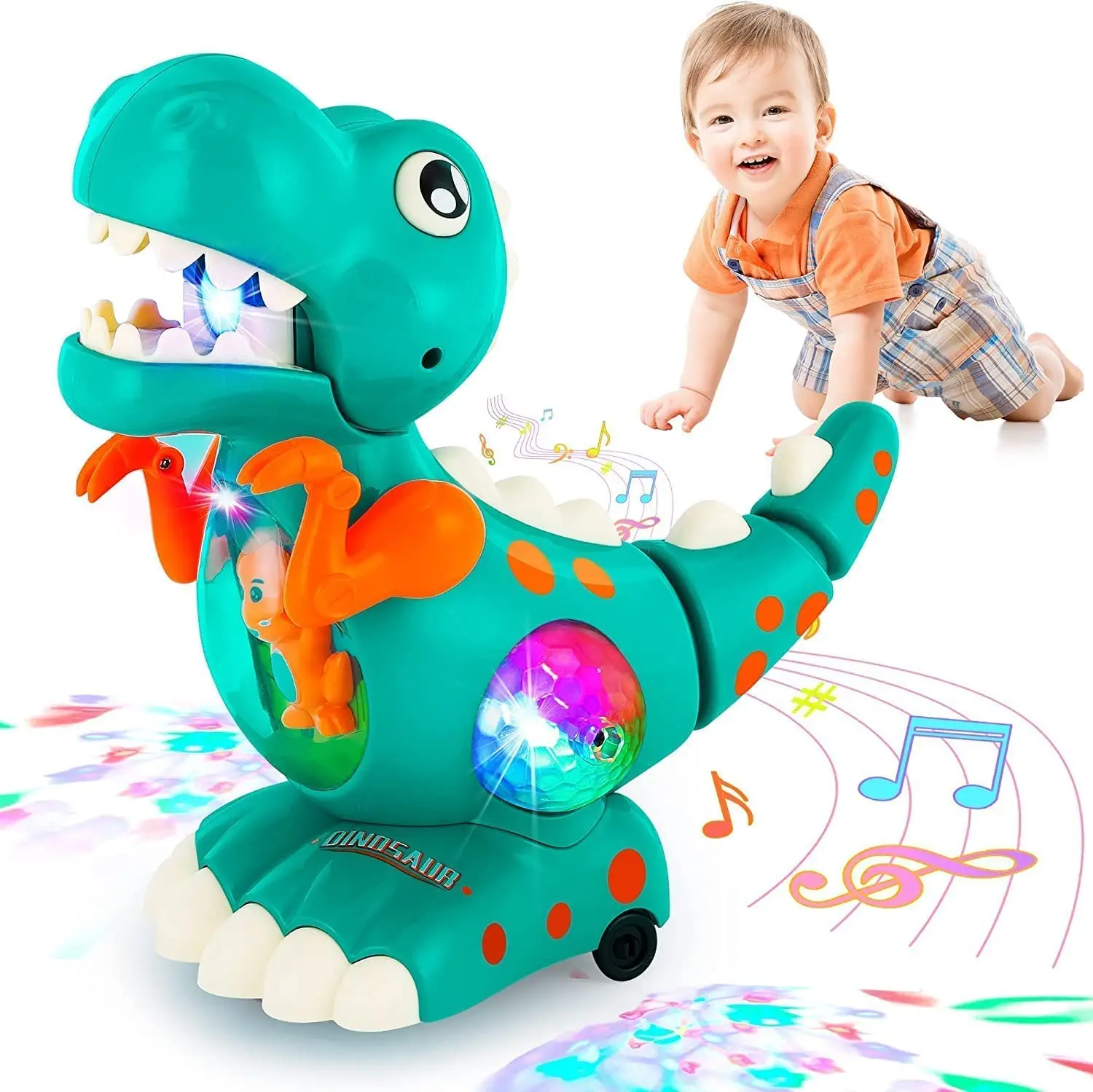 Jouet dinosaure électrique qui marche, avec lumière LED et son musical, queue qui se balance, évitement automatique des obstacles, robot dinosaure interactif, cadeau d'anniversaire pour garçons, filles, enfants et tout-petits, jeu en intérieur.