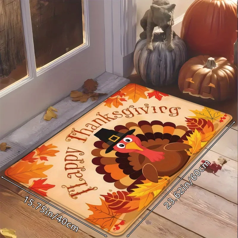 VIKAMA Turkey Maple Leaf Thanksgiving Doormat Washable Non Slip Indoor Outdoor Entrance Mat Fall Autumn Home Decor