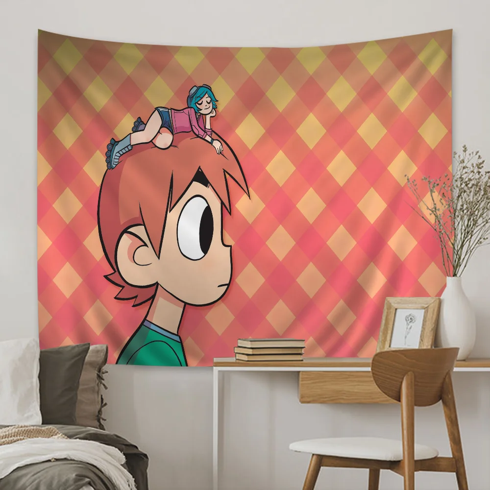 S-Scott P-Pilgrim Anime Tapestry Hanging Tarot Hippie Wall Rugs Dorm Home Decor