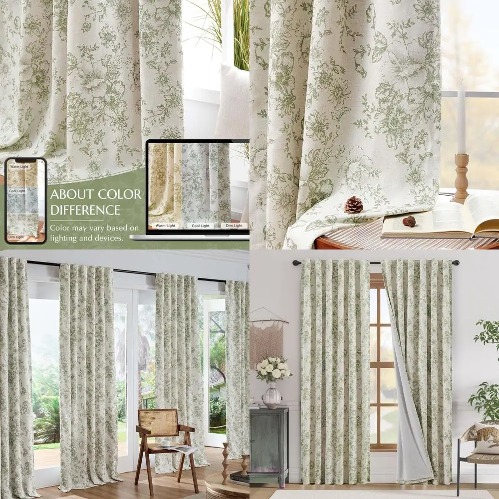 

Плотные шторы из смеси льна с цветочным принтом, длина 84, рождественский шалфейный зеленый цвет, набор из 2 панелей для гостиной и спальни