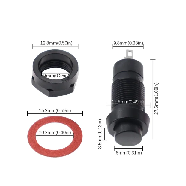 Hongt DS-211 DS-213 10MM Round Pushbutton Switch Self-Locking Momentary Switch Red, Yellow, Blue, Green, Black and White Keypad