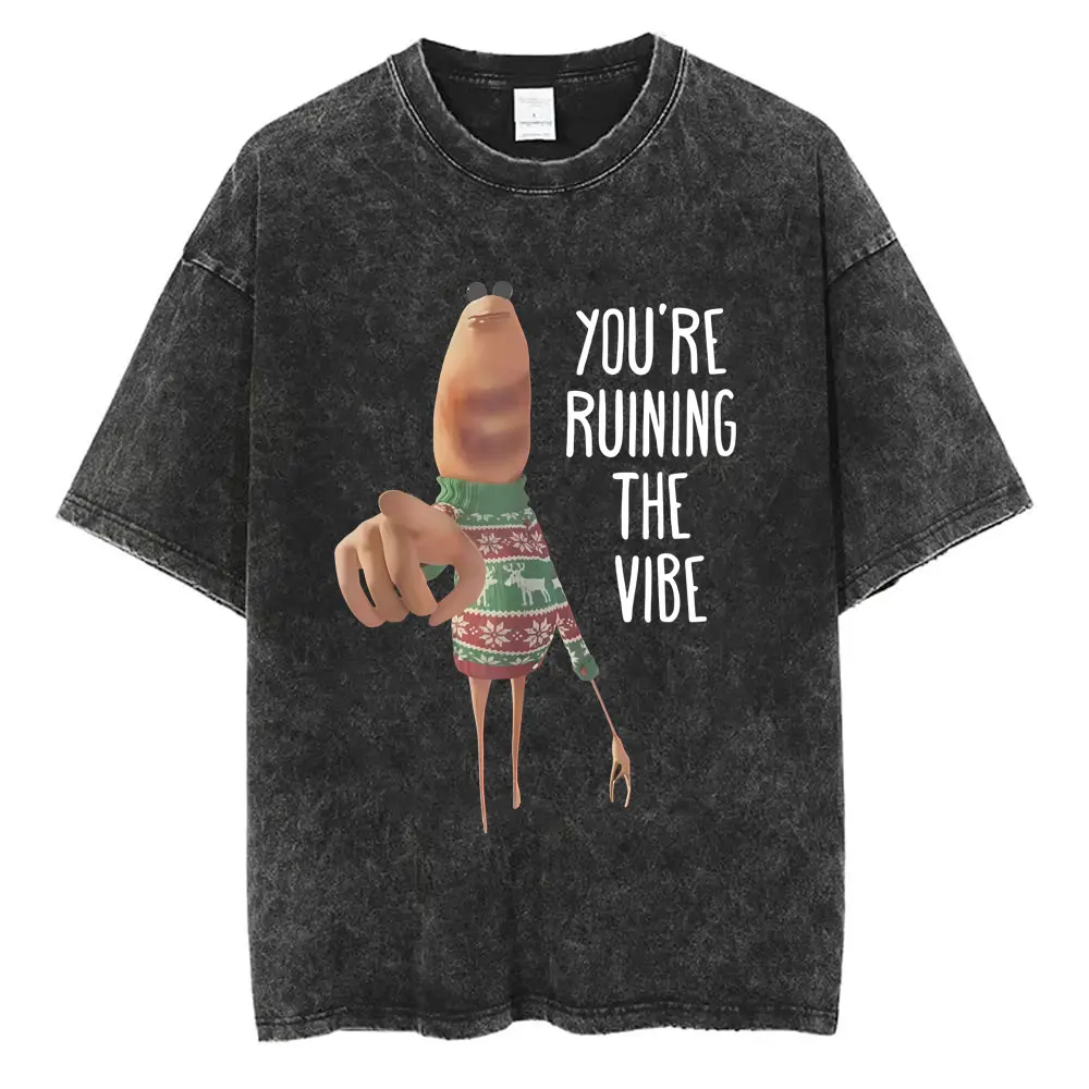 Washed Vintage I Dont Like This Rock Print T Shirt Funny Marcus The Worm Meme T-shirt Men Women Casual Oversized Cotton T-shirts