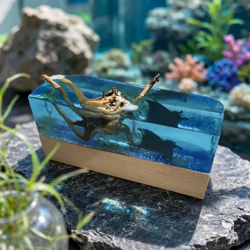 Original Handmade Underwater Devil Fish Ocean Theme High Transparency Resin Desktop Sleeping Lamp Gift Decoration Ornament