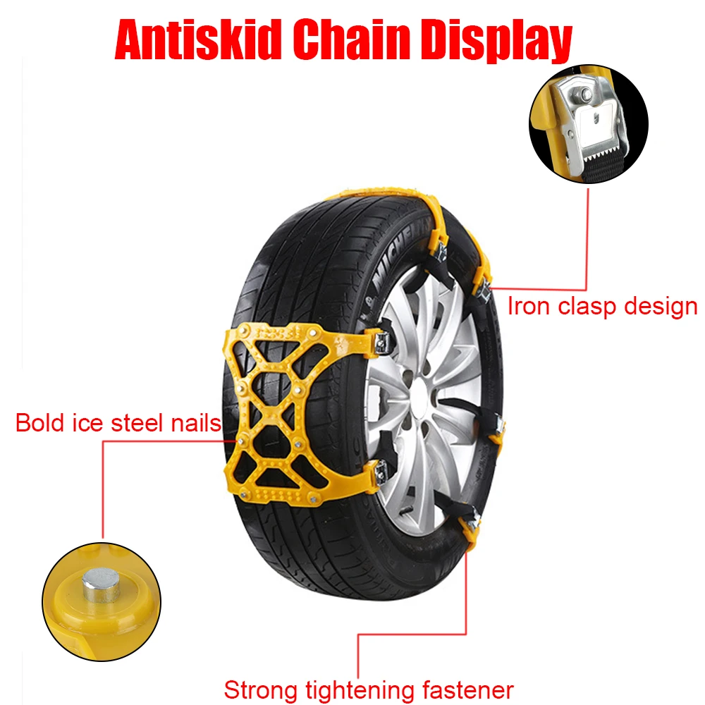 Thickened Emergency Tool Double Buckle Car Tire Anti-skid Chain Wheel Snow Chains For Mud Ice Roadway 1 Piece TPU Adjustable