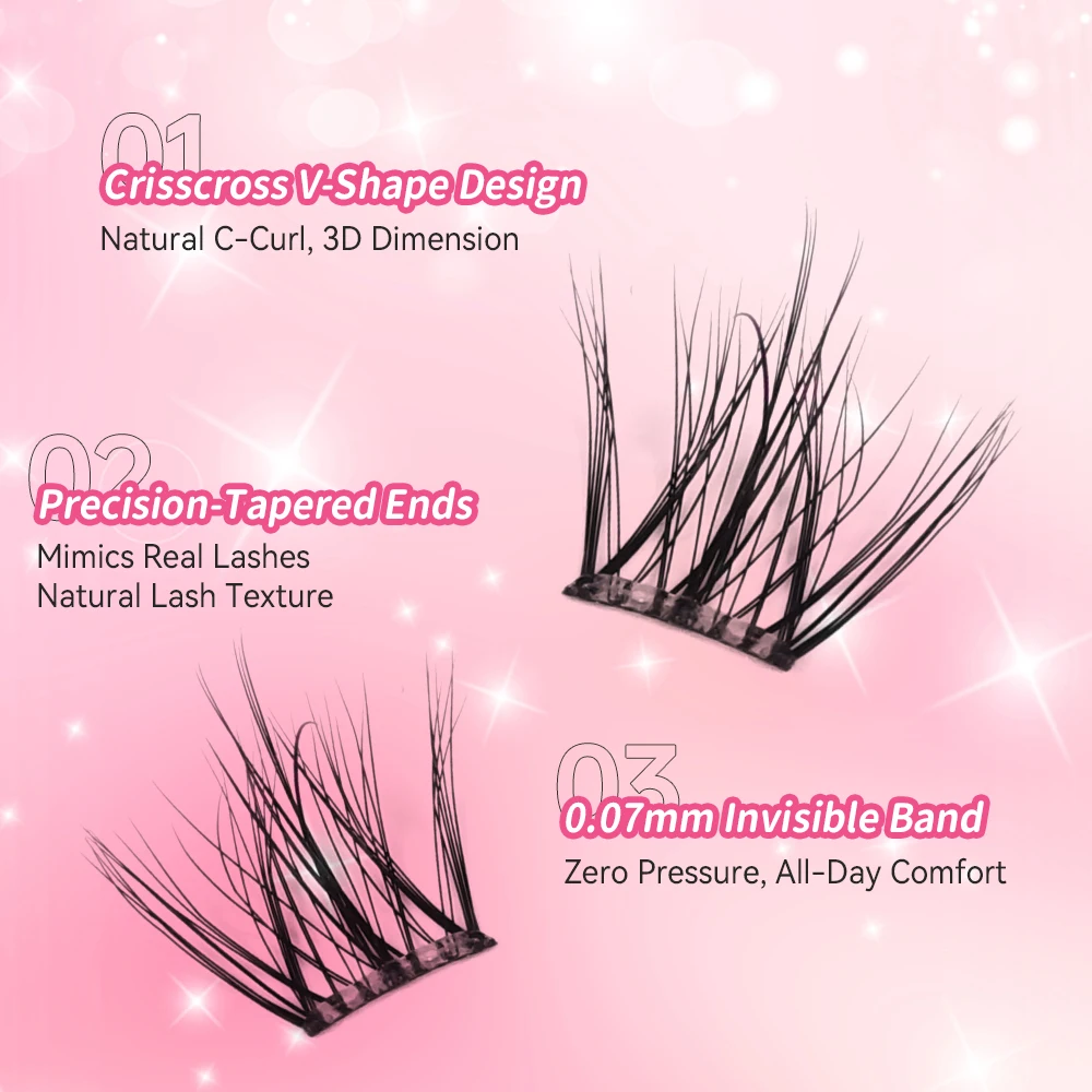 Yelix Ciglia autoadesive fai-da-te Coda di pesce snella naturale Ciglia senza colla 5D Soffici grappolo Coreano Stili multipli Ciglia Manga