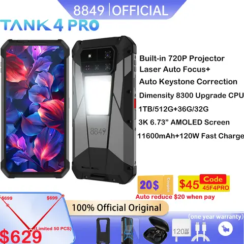 8849 탱크 4 프로 유니허츠 5G 러기드 프로젝터 스마트폰 1TB 36G 안드로이드 14 스포츠 폰 11600mAh 디멘시티8300 AMOLED 120HZ