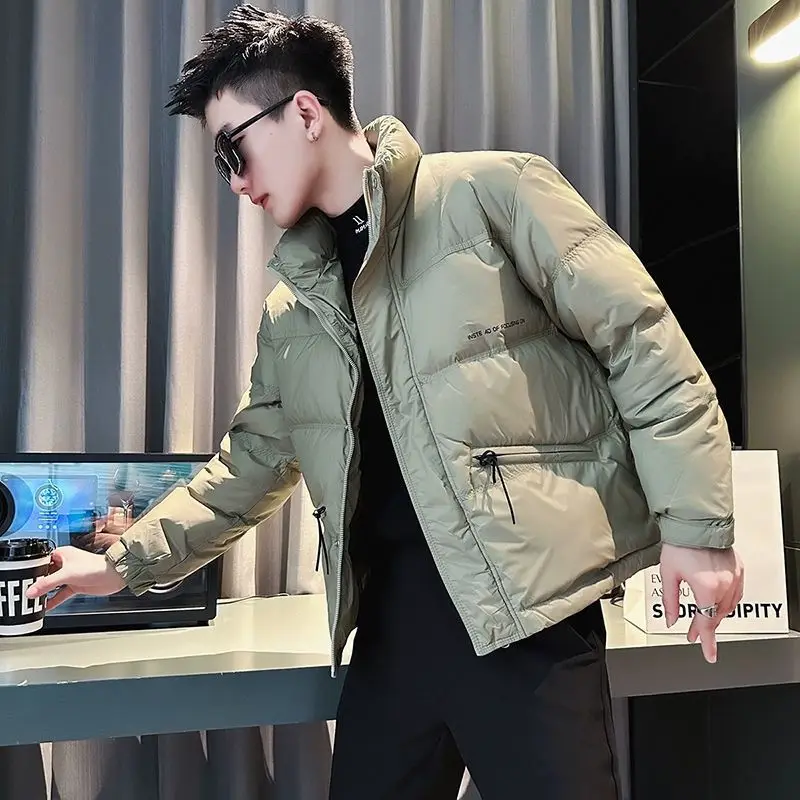 

Trendy Winter Cotton Jaet for Men Casual Cool ort Top Loose Fit Polyester Fiber Filled Korean Sle Stand Collar