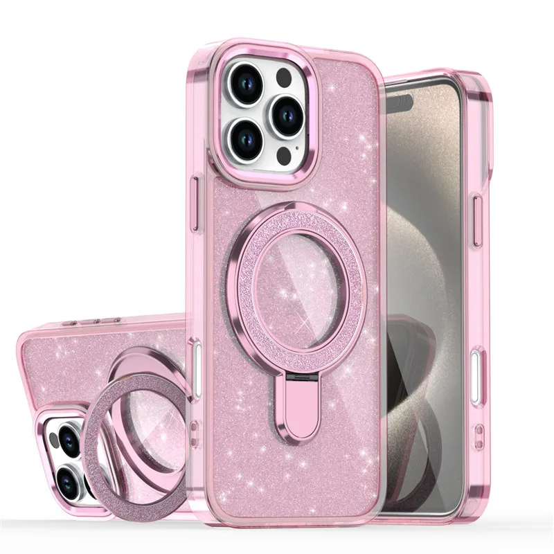 

Fashion Support Magnetic Charging Phone Case for iPhone Air 16e 15 14 Plus 13 12 11 17 Pro Max With Back Rotating Bracket
