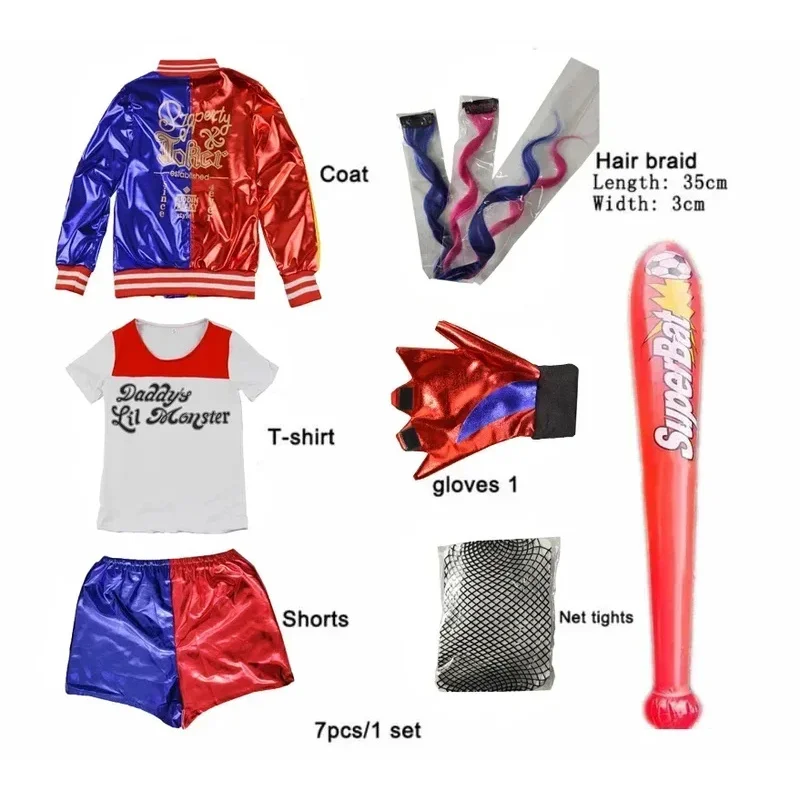 Harley Costumes Cosplay Suicide Quinzel Kids Girls Quinn Squad T Shirt Joker Jacket Halloween Costume