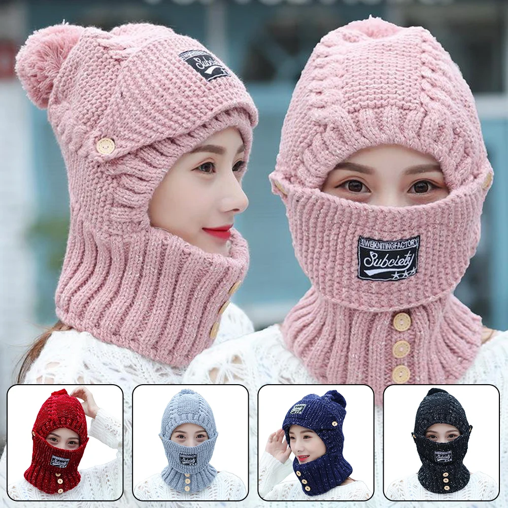 Pasamontañas de invierno 3 en 1 para mujer, bufanda con protección para los oídos a prueba de viento, máscara facial de punto cálida, gorro, bufanda, máscara para actividades al aire libre