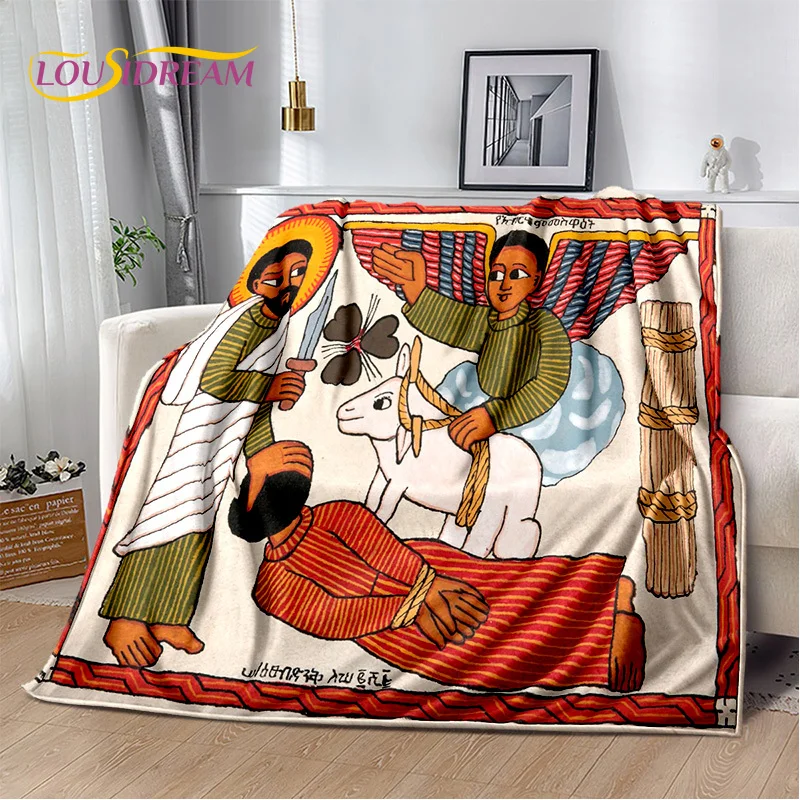 Classics Cartoon Africa Ethiopian Painting Art Blanket,Soft Throw Blanket for Home Bedroom Bed Sofa Picnic Office Travel Cover