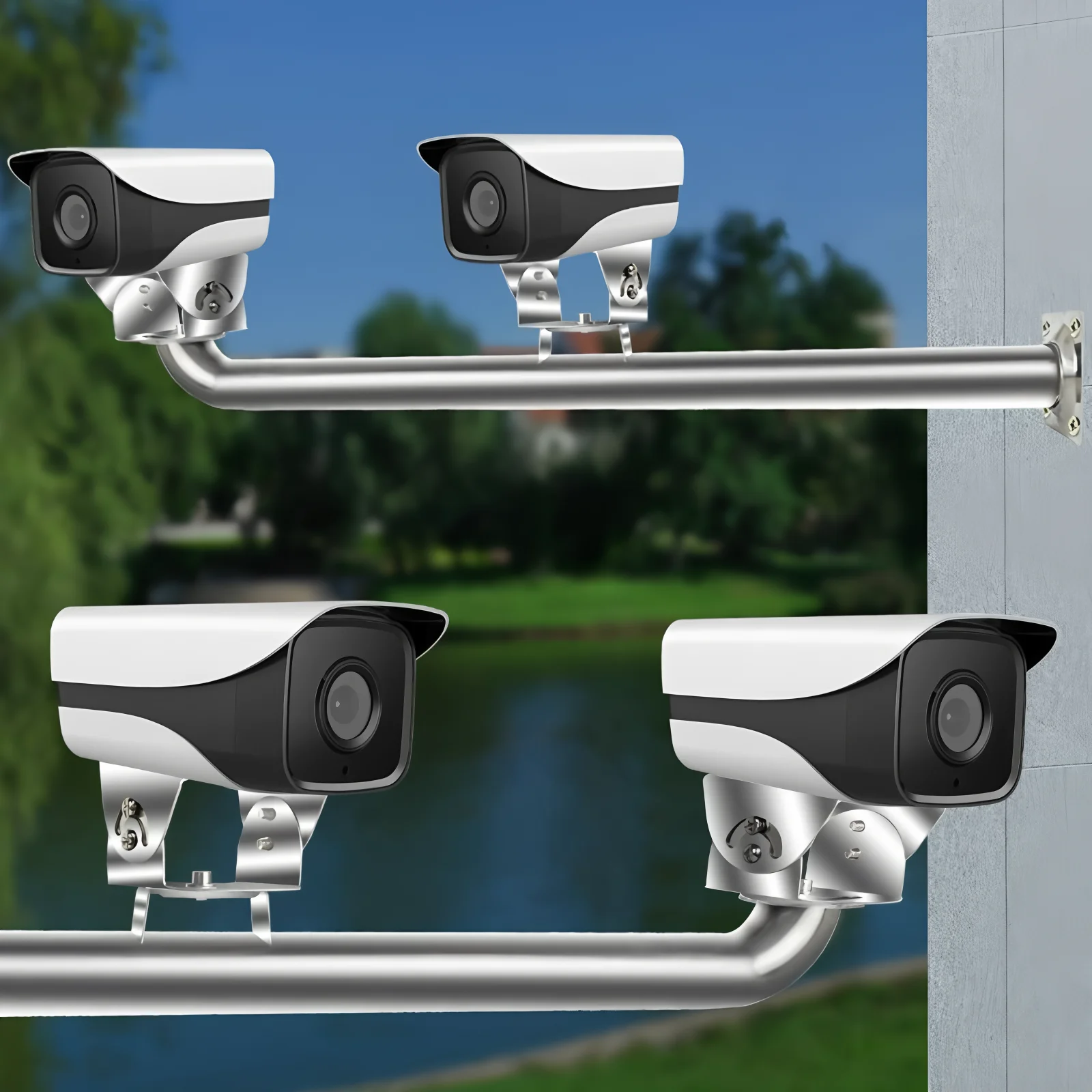 Stainless Steel Cross Arm Rod Bracket for Double Cameras, Dual Camera Mount Bracket for Home Surveillance CCTV Security Camera