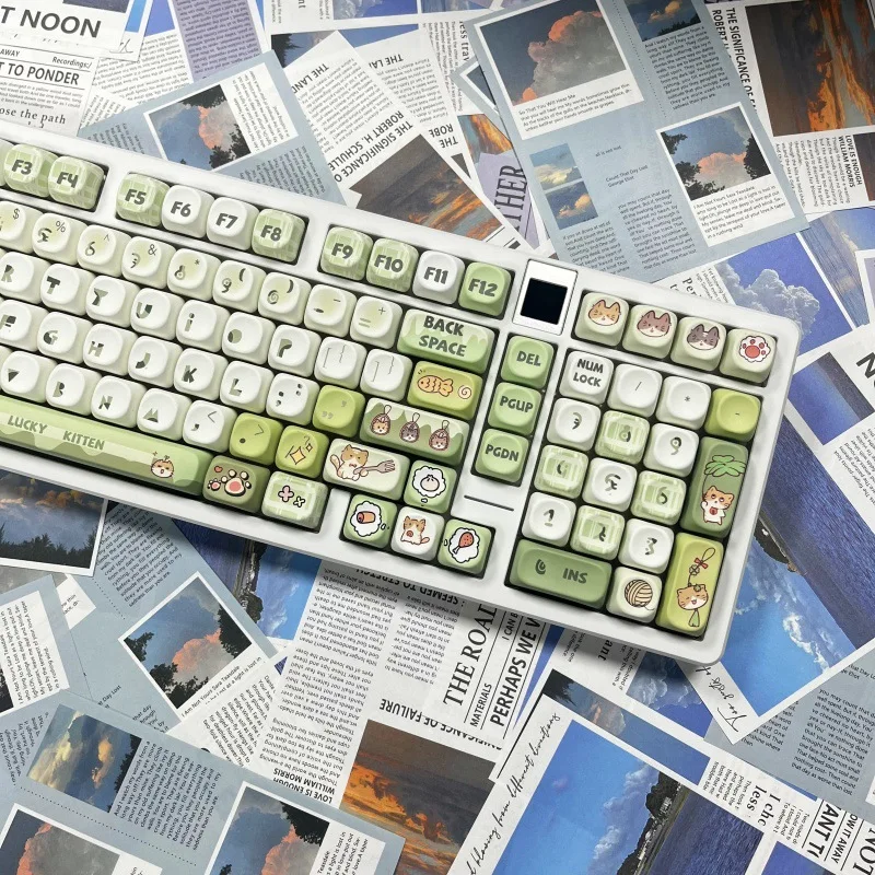 Lucky Meow Theme Keycap Five-Sided Hot Sublimation Process High Quality Durable Cute Fresh Dream Avocado Green