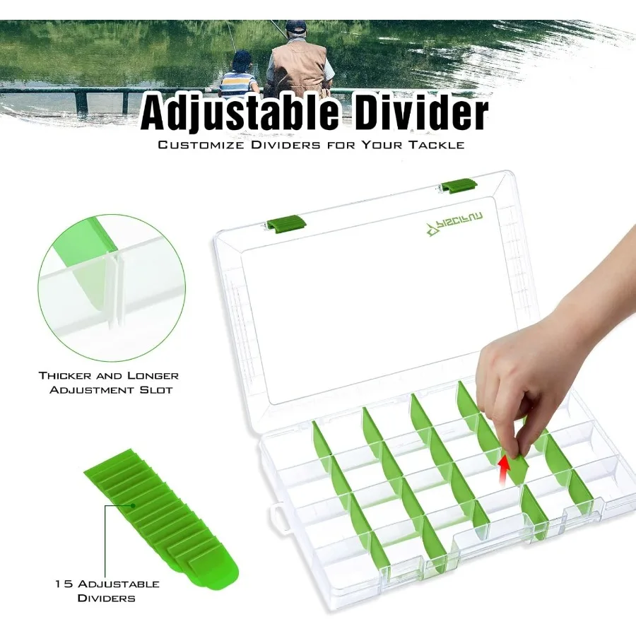 صناديق أدوات صيد السمك مع ملصقات مقاومة للماء وفواصل قابلة للإزالة لتنظيم الطعم حاوية تخزين بلاستيكية شفافة خالية من مادة BPA