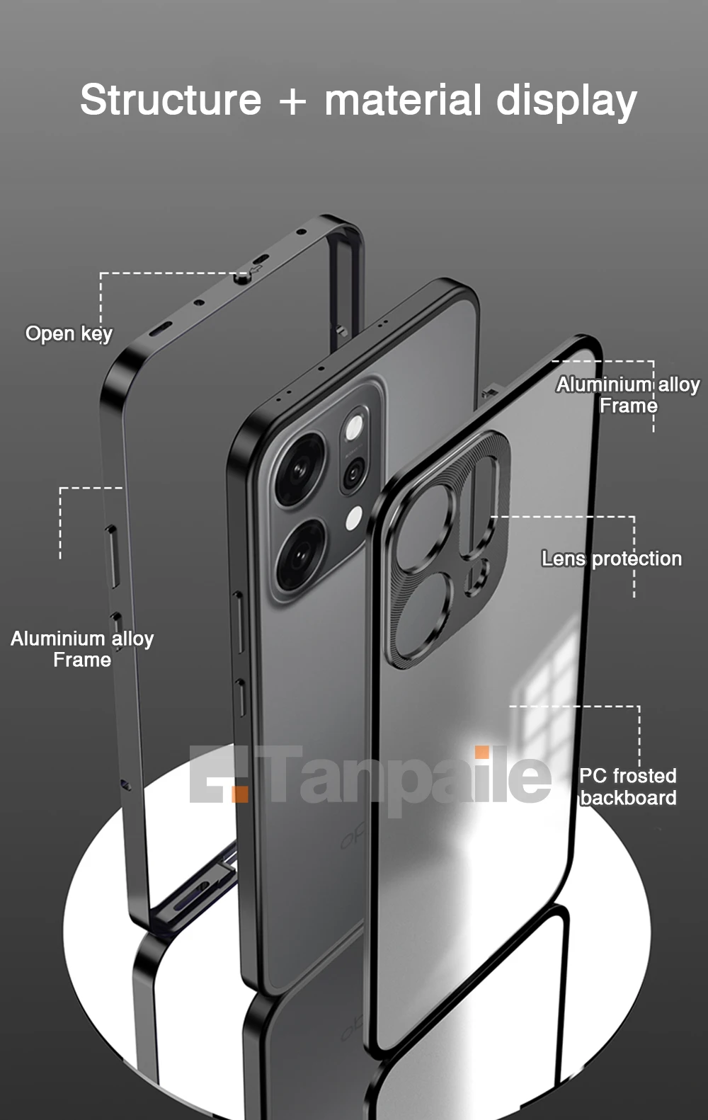 Aluminum Metal Bumper for OPPO Reno14 Pro Case Back Frosted Glass Lock Cover Funda