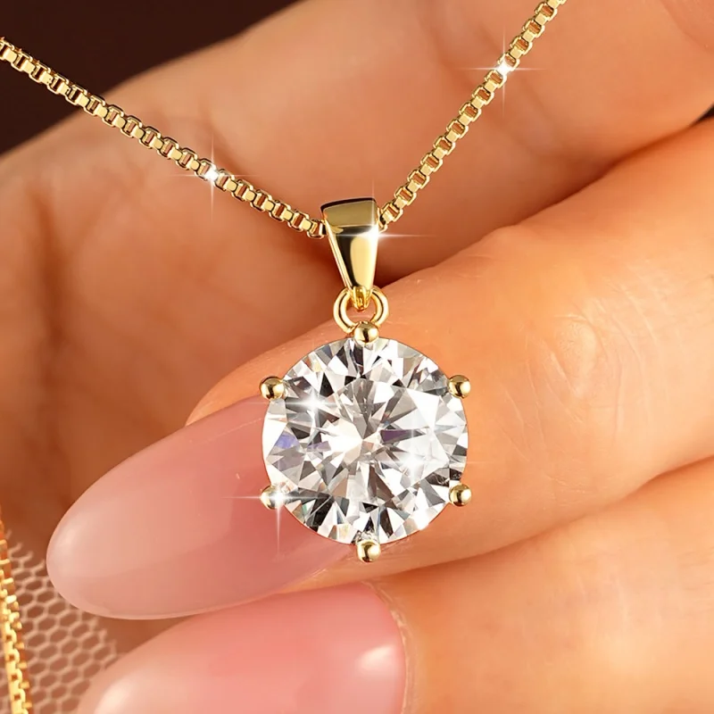IOGOU Trendy 1-5CT D-Farbe Moissanit Solitär-Anhänger-Halskette für Frauen, 14 Karat Gold gefüllt, verstellbare Kette, Hochzeitsschmuck, Geschenk – Detail 4