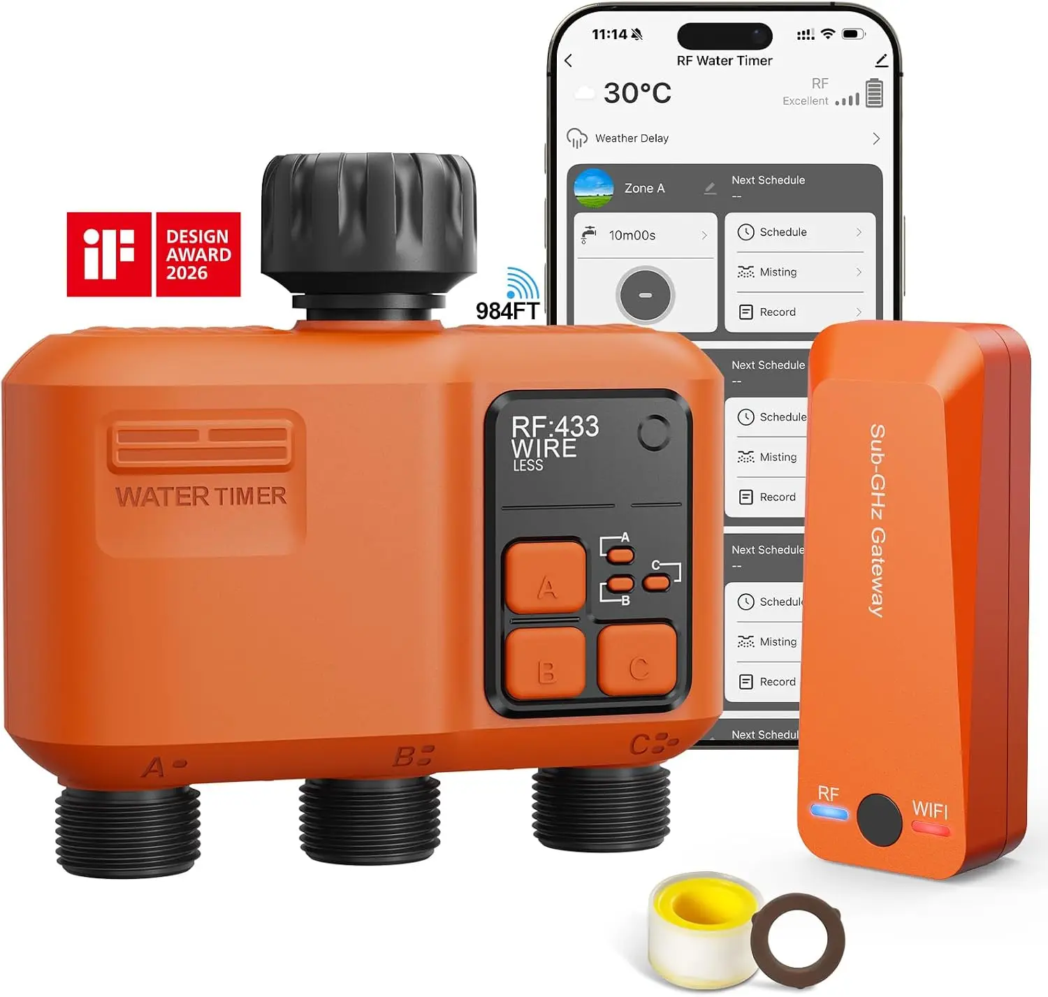 Smart WiFi Sprinkler Timer 3 Zone, 984ft Range, App & Voice Control, Rain Delay, Manual Irrigation