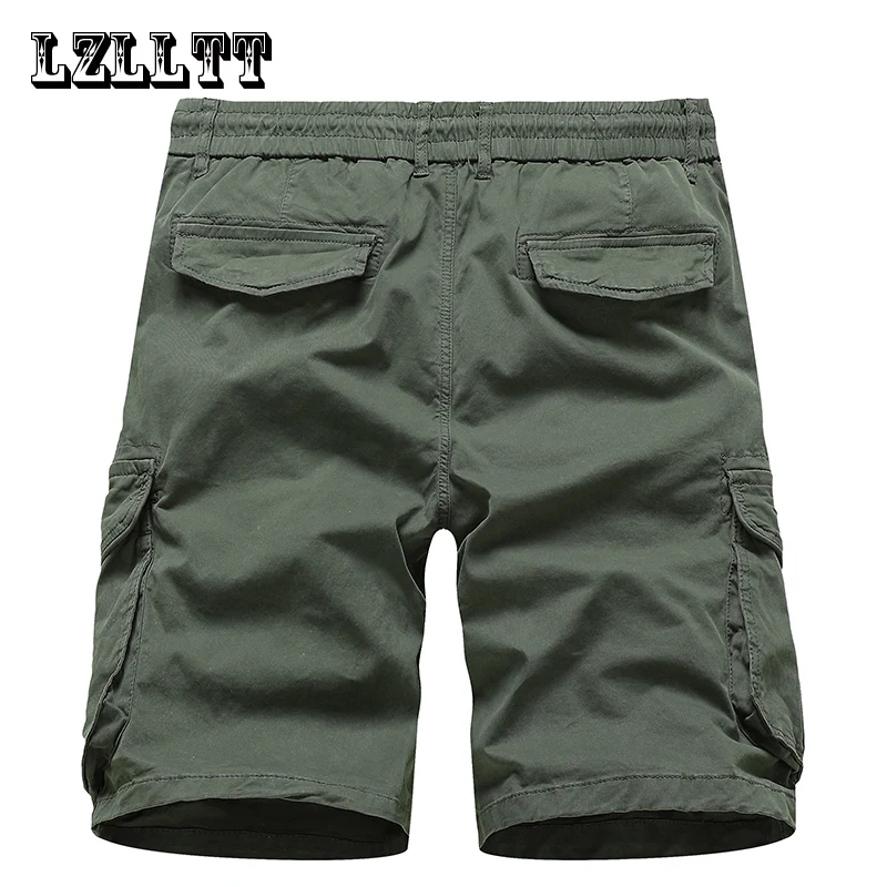 Summer Men Cargo Multi Pocket Shorts Men Casual Solid Elastic Waist Beach Short Spring Men Jogger Pants Shorts Male Dropshipping