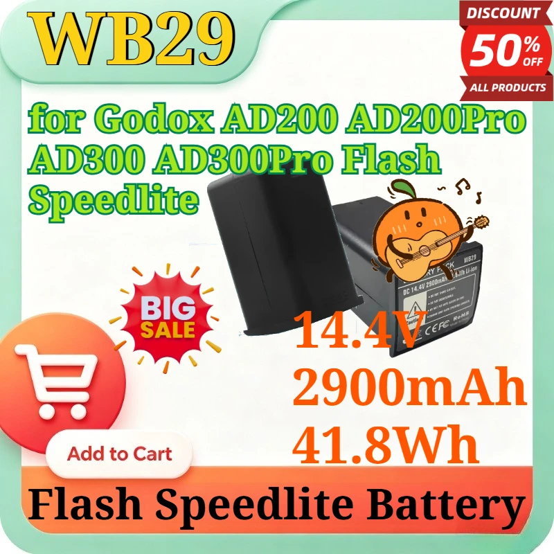 WB29 2900mAh 14.4V 41.8Wh Studio Flash Replacement Li-ion Battery for Godox AD200 AD200Pro AD300 AD300Pro Flash Speedlite