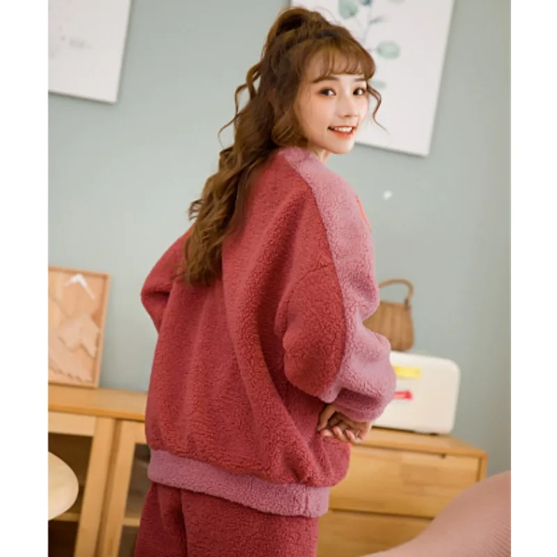 2023 New Sleepwear Women Autumn Winter Thick Plush Loungewear Coral Velvet Double-sided Lamb Down Warm Flannel Homewear Set