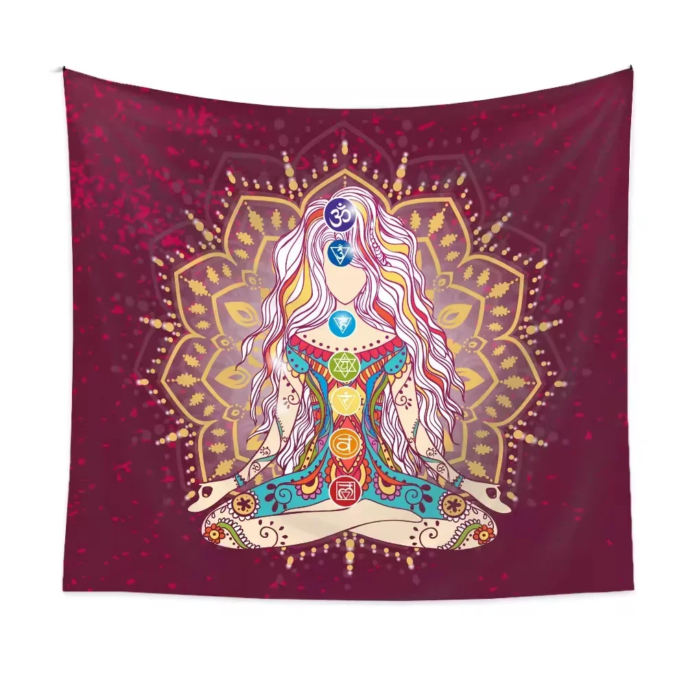 Indian Buddha Statue Meditation Seven  Chakra Tapestry Mandala Wall Hanging Wall Tapestry Psychedelic Yoga Boho Decor Background