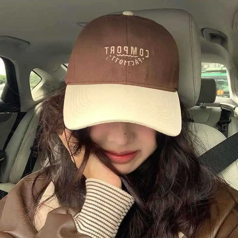 American retro contrasting letters soft top baseball hat embroidered letters large head circumference cap showing small face