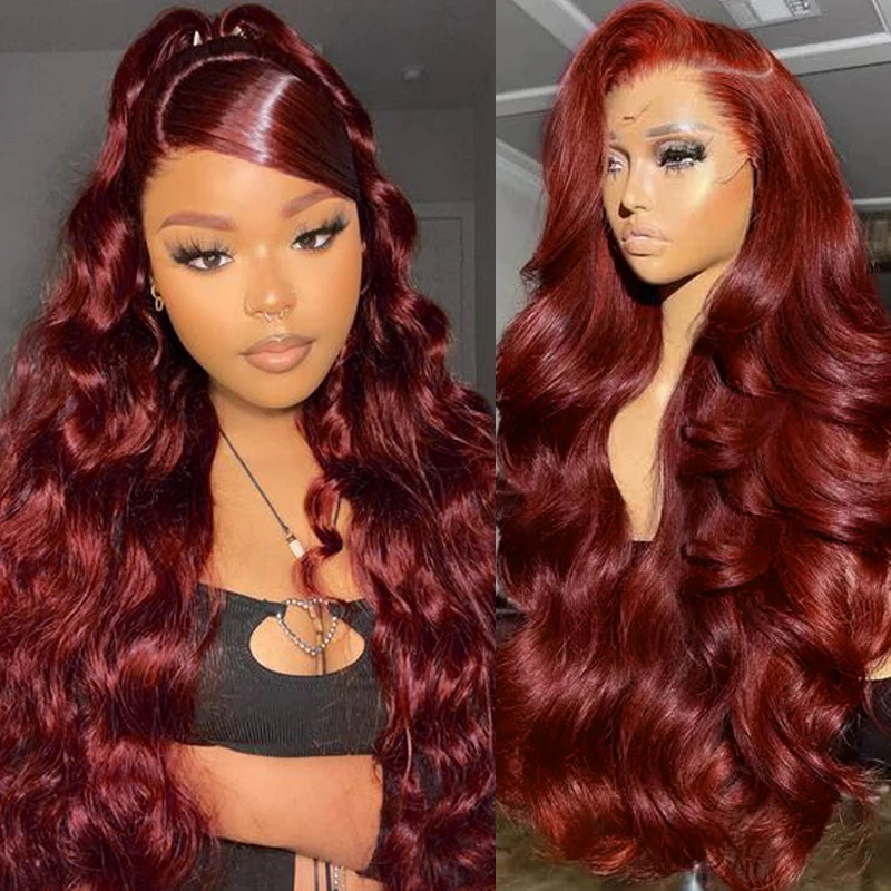 

100% бразильские красно-коричневые парики из натуральных волос 13x6 HD с HD-кружевной передней частью, волнистые, цветные, с предварительно выщипанной линией роста волос, для женщин