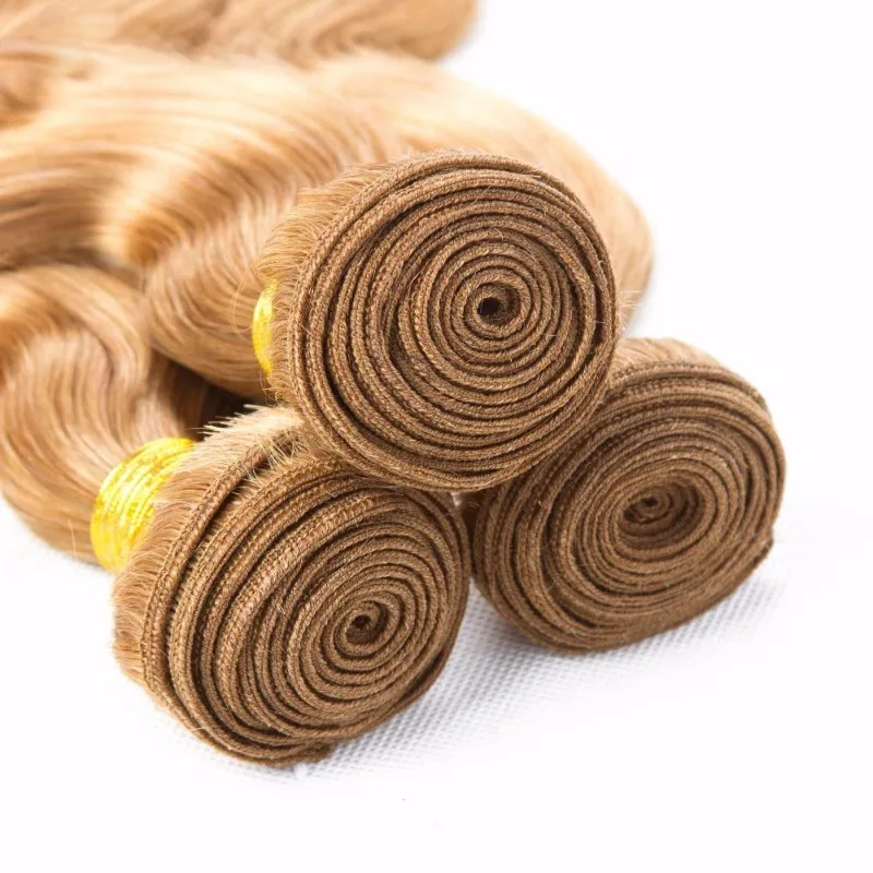 Extensiones de cabello humano Remy brasileño para mujer, mechones de pelo rubio miel, ondulado, Color 27, 100 g/pc, #27