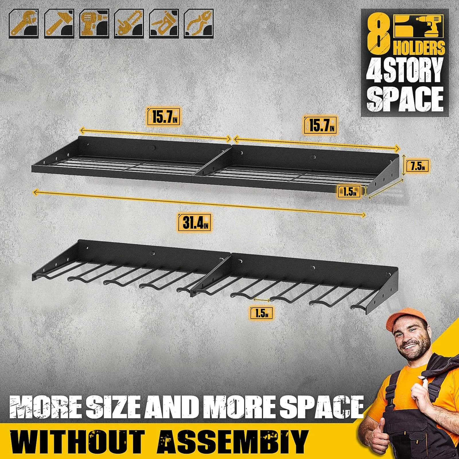 #Cross-border Garage Hardware Iron Wall-Mounted Tool Rack with Electric Screwdriver Storage Single Tier Multi-Purpose