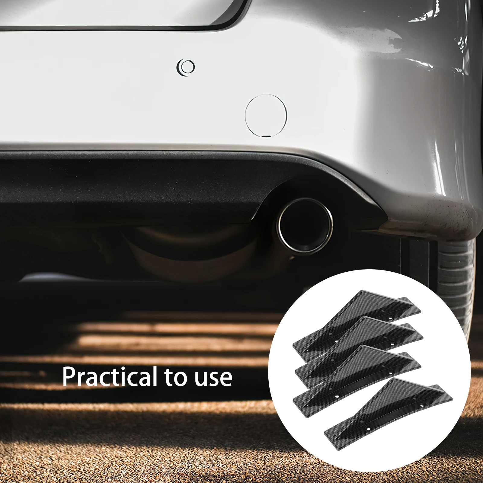 

4pcs Rear Spoiler Universal Carbon Fiber Style Bumper Diffuser Door Sill Protector Car Exterior Tail Wing Modification