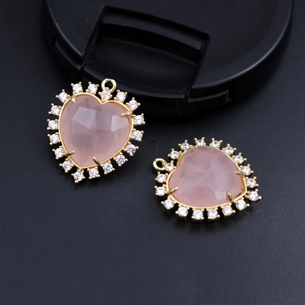 6pcs Faceted Heart Natural Quartz Blue Lapis Labradorite Stone CZ Pendant Charms DIY for Women Earrings Bracelet Chain Necklace