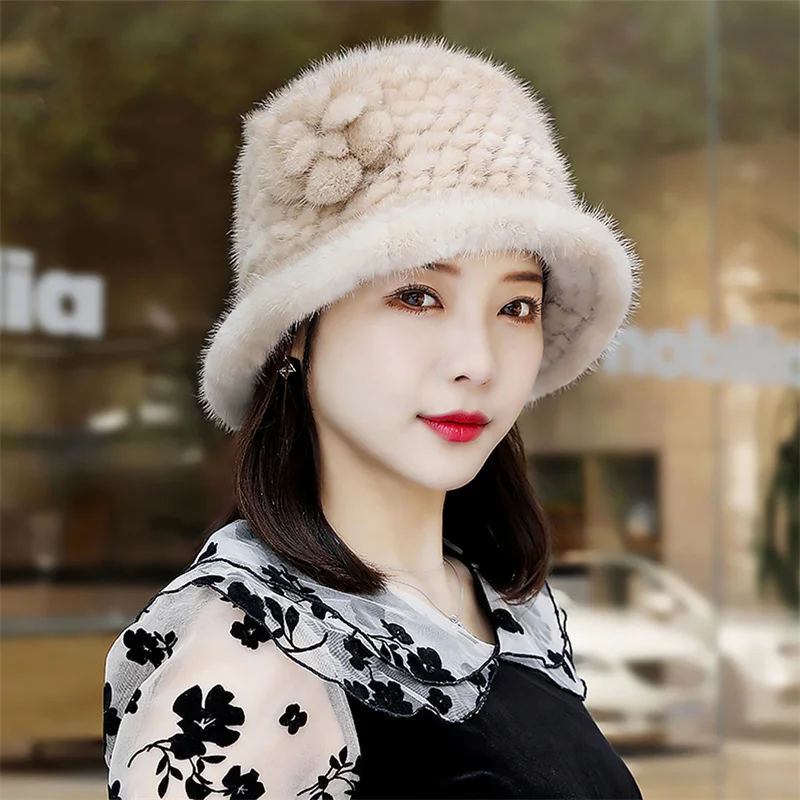 Women's Winter Outdoor Warm Fisherman's Hat Women's Mink Hair Knitted Hat Fisherman's Hat Women's Hat Basin Hat