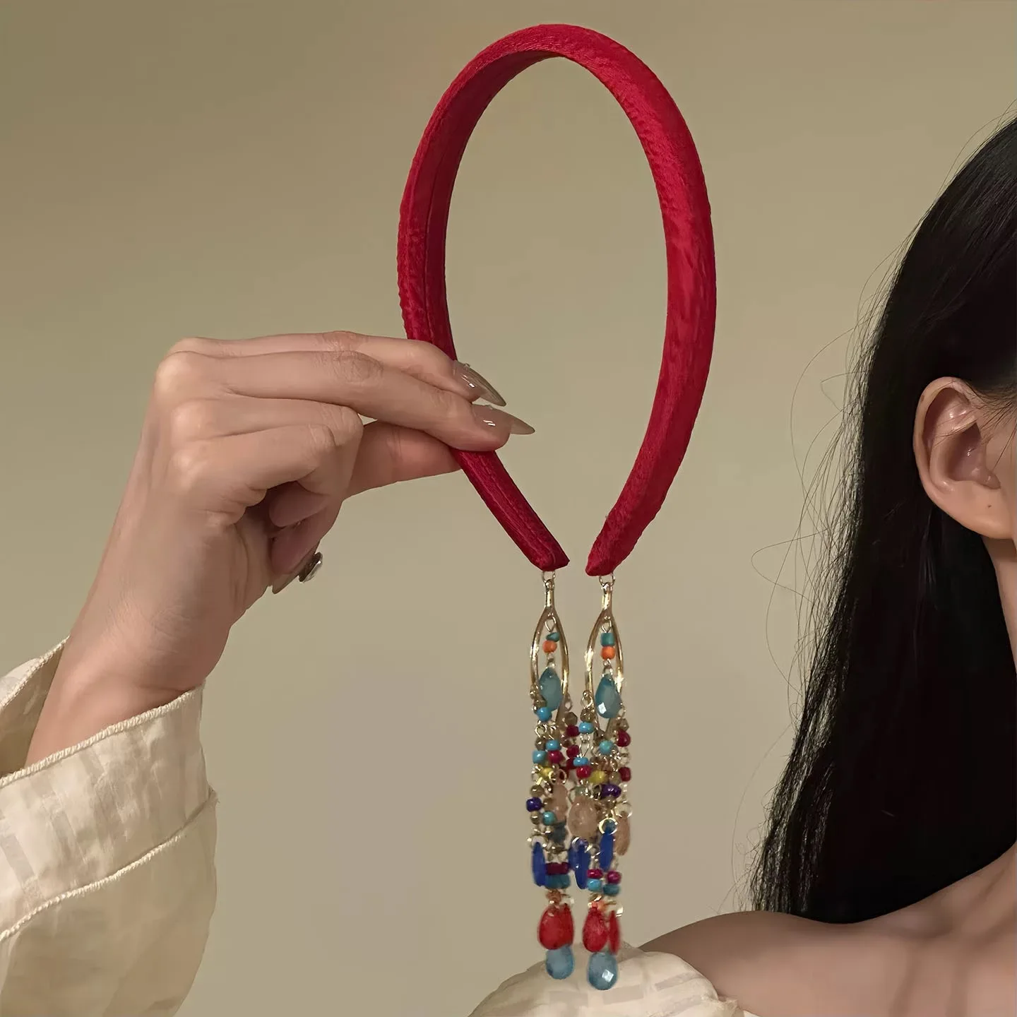 tiara-de-franjas-estilo-boemio-com-contas-vermelhas-clipe-de-cabelo-feminino-brincos-falsos-acessorio-de-cabelo-elegante-para-praia-e-litoral