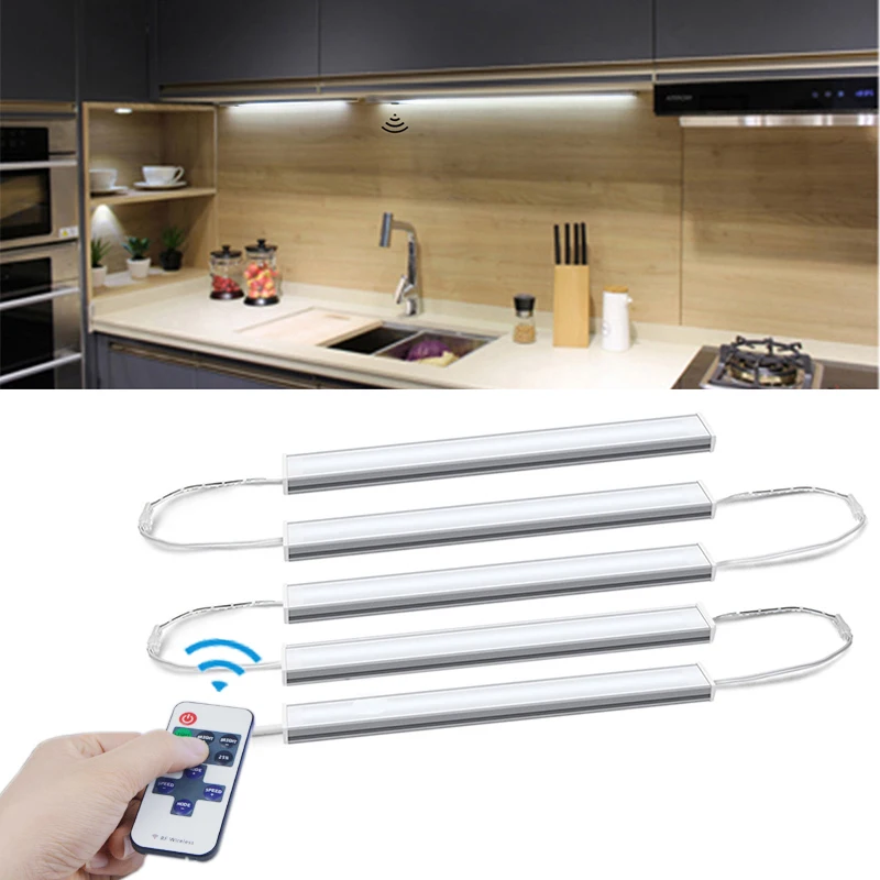 1-6 قطعة عكس الضوء LED ضوء تحت الكابين مع التحكم عن بعد الألومنيوم مصباح بار لخزانة خزانة الرف المطبخ الخلفية ديكور #1